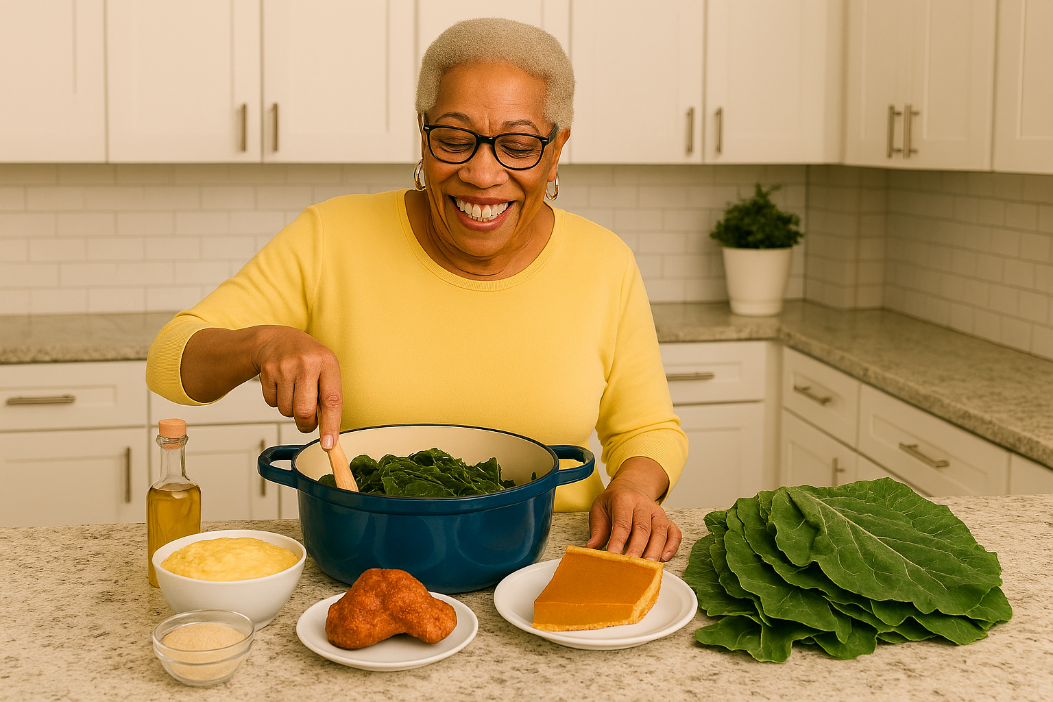 Legacy writing samples by ~ronnie. Black elder woman cooking collard greens – cultural traditions and wellness